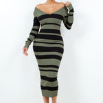 Long Sleeve Striped Off Shoulder Maxi Dress