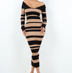 Long Sleeve Striped Off Shoulder Maxi Dress