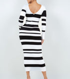 Long Sleeve Striped Off Shoulder Maxi Dress