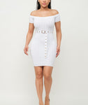 Off Shoulder Ribbed Mini Dress w/ Belt