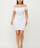 Off Shoulder Ribbed Mini Dress w/ Belt