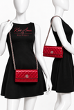 Pre-owned CHANEL patent leather Crossbody Bag Red Quilted Leather Trifold Long Flap Wallet
