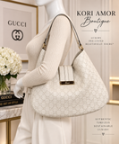 Pre-Owned Gucci Guccissima Medium Hobo Shoulder Bag – White Leather