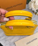 Authentic Louis Vuitton Alma BB Yellow Monogram Vernis Patent Leather Handbag