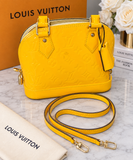 Authentic Louis Vuitton Alma BB Yellow Monogram Vernis Patent Leather Handbag