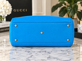 Authentic Gucci Soho Teal Blue Leather Large Tote Shoulder Bag w/ Tassel
