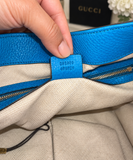 Authentic Gucci Soho Teal Blue Leather Large Tote Shoulder Bag w/ Tassel