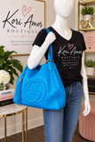 Authentic Gucci Soho Teal Blue Leather Large Tote Shoulder Bag w/ Tassel