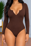 Split Neck Solid Bodysuit