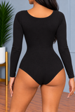 Split Neck Solid Bodysuit