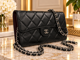 Pre-owned CHANEL Leather Crossbody Bags Black Lambskin Classic Flap Trifold Wallet